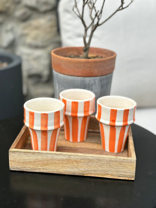 Tasses en terre cuite rayées - 10 cm